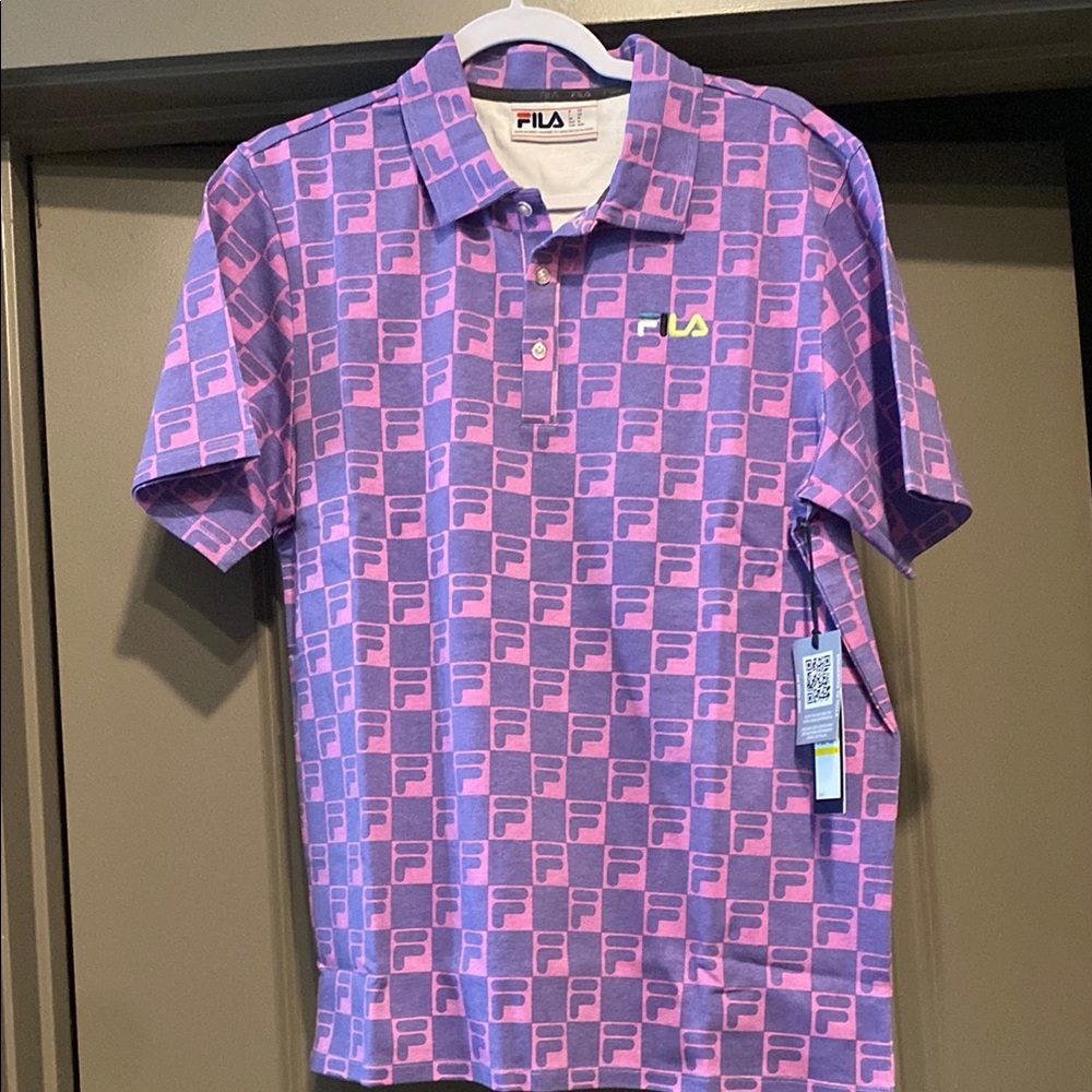 Fila Links All Over Print Purple and Pink Polo Mens Sz Medium NWT
